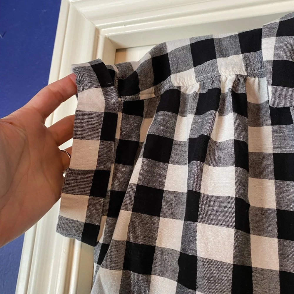 Loft black and white gingham half button blouse. Gently used - Picture 5 of 6